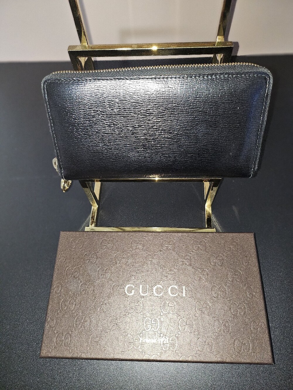 Gucci Lovely Zipper Patent Leather Wallet with Gold Hardware